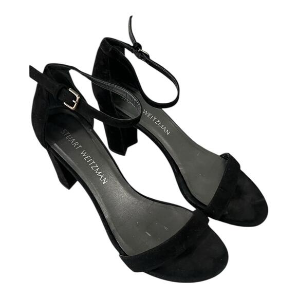 STUART WEITZMAN NEARLYNUDE ANKLE STRAP SANDAL BLACK SUEDE SIZE 7 M MINT - Picture 3 of 11